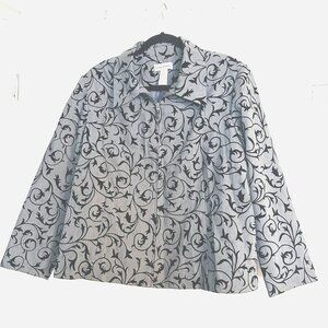 Draper’s & Damon’s Women XL Zipper Blazer Jacket Gray w/ Black Velvet Filigree